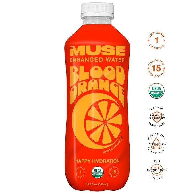 MyMuse Organic Enhanced Flavored Water, Variety Pack, 16.9 Fl Oz Bottle (12 pack), 1G of Sugar, Immune Support with Zinc &...