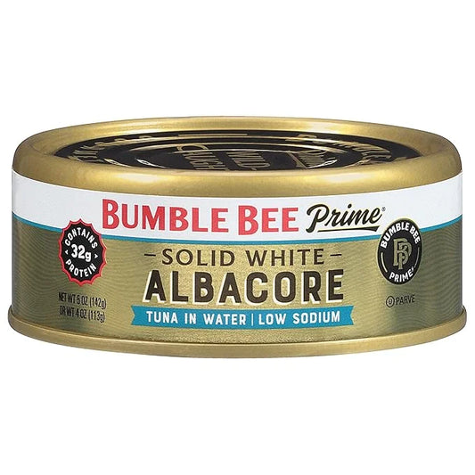 Bumble Bee Prime Low Sodium Solid White Albacore Tuna in Water, 5 oz Can - Premium Wild Caught Tuna - 32g Protein per Serv...
