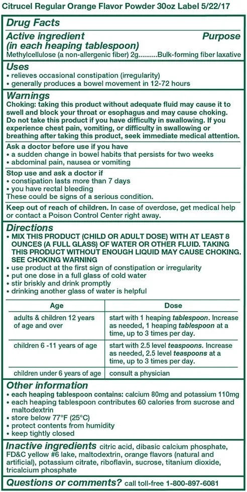Citrucel Fiber Powder for Occasional Constipation 30 Ounces