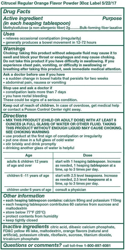 Citrucel Fiber Powder for Occasional Constipation 30 Ounces
