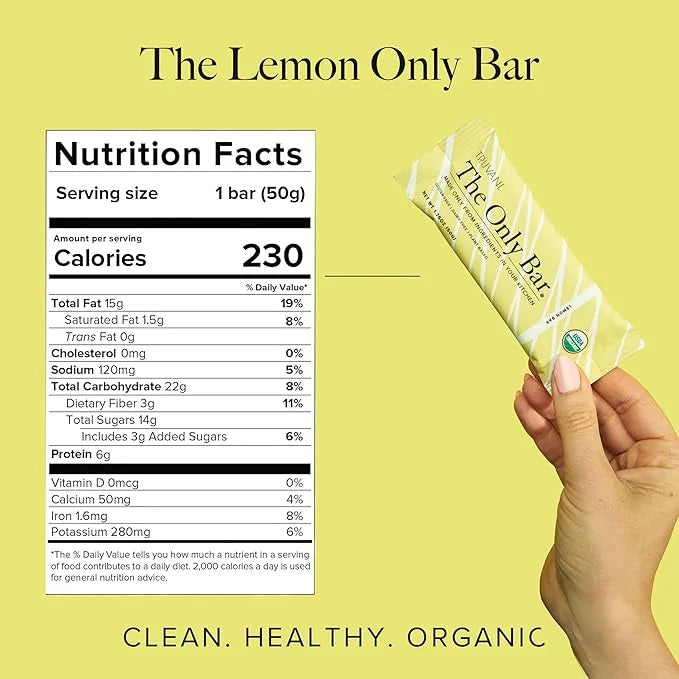 Truvani Plant Based Snack Bars | Lemon Bar 1 Pack | 6g Protein | USDA Organic and Vegan | The Only Bar | Dairy, Soy, and G...