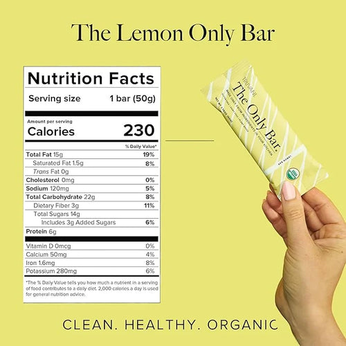 Truvani Plant Based Snack Bars | Lemon Bar 1 Pack | 6g Protein | USDA Organic and Vegan | The Only Bar | Dairy, Soy, and G...