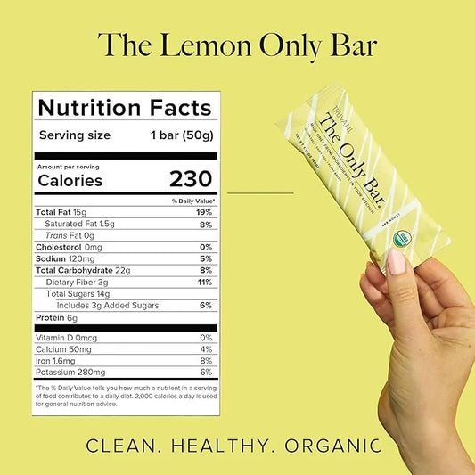 Truvani Plant Based Snack Bars | Lemon Bar 1 Pack | 6g Protein | USDA Organic and Vegan | The Only Bar | Dairy, Soy, and G...