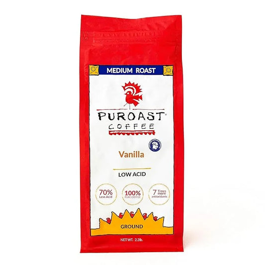 Puroast Low Acid Coffee Ground | Vanilla Blend Ground | Medium Roast | High Antioxidants & High pH |No Bitter Aftertaste |...
