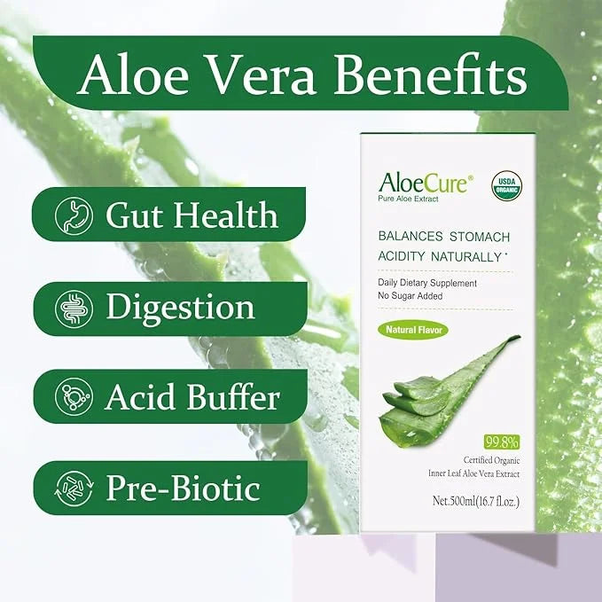 AloeCure USDA Organic Aloe Vera Juice Made Within 12 Hrs of Harvest - Pure Aloe Juice Natural Digestive Supplement to Supp...