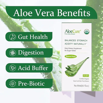 AloeCure USDA Organic Aloe Vera Juice Made Within 12 Hrs of Harvest - Pure Aloe Juice Natural Digestive Supplement to Supp...