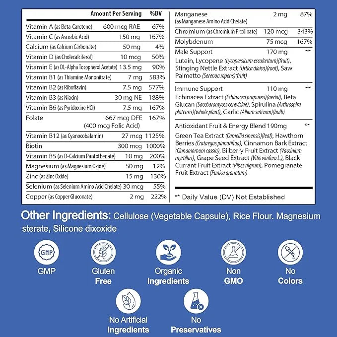 Multivitamin for Men B12, Zinc, 1