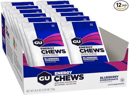 GU Energy Chews, Blueberry Pomegranate Energy Gummies with Electrolytes, Vegan, Gluten-Free, Kosher, and Dairy-Free On-The...