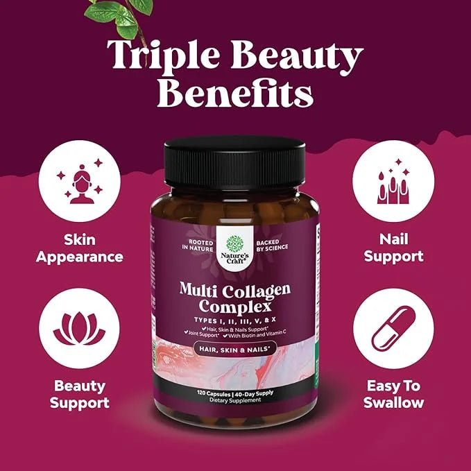 Advanced Multi Collagen Peptides Pills 120ct - Biotin and Collagen Supplement with BioPerine and Hair Skin Nails Vitamins ...