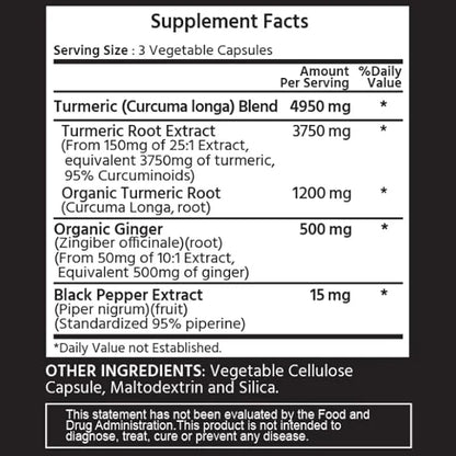 Extra Strength Turmeric Curcumin 4950 mg 120 Vegetable 95% Curcuminoids,