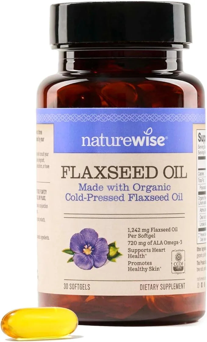 NatureWise Flaxseed Oil 1200 mg, Fish Free Omega 3 6 9 with 720mg ALA, Dietary Supplement for Heart Health Support - Organ...