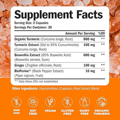Turmeric Supplement with 65% Boswellia Extract Capsules - Turmeric Curcumin Supplement 95% Curcuminoids - Boswellia Serrat...