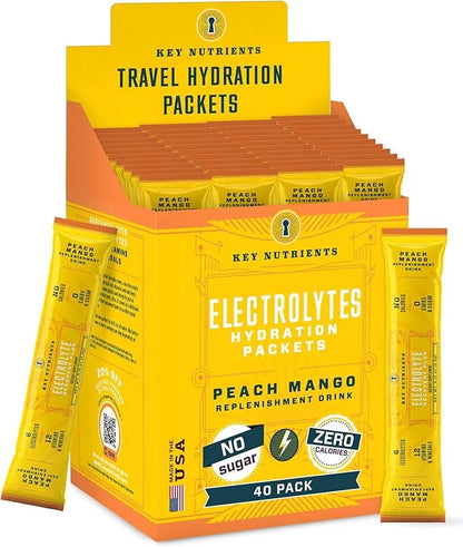 KEY NUTRIENTS Multivitamin Electrolytes Powder Packets - Tropical Peach Mango Post Workout and Recovery 40 Pack Hydration ...