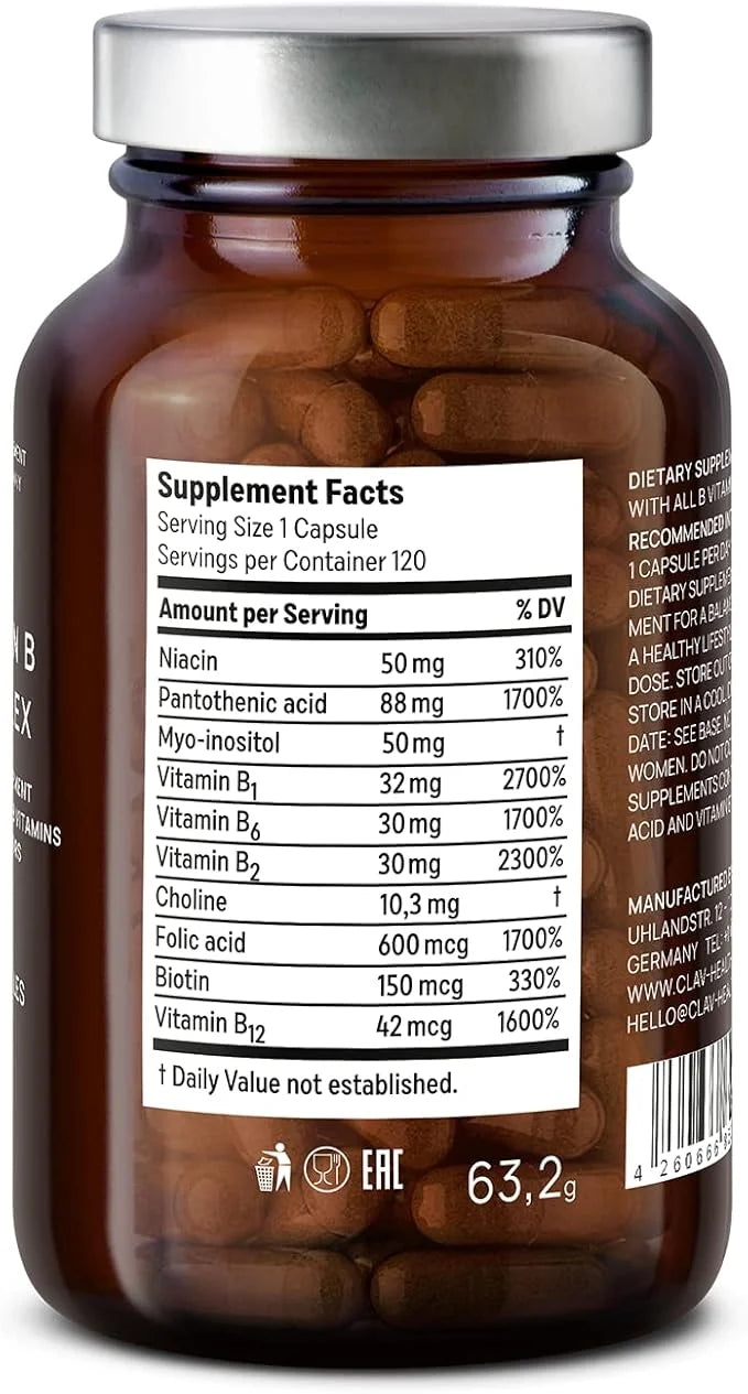 CLAV Vitamin B Complex 120 Capsules 8 B