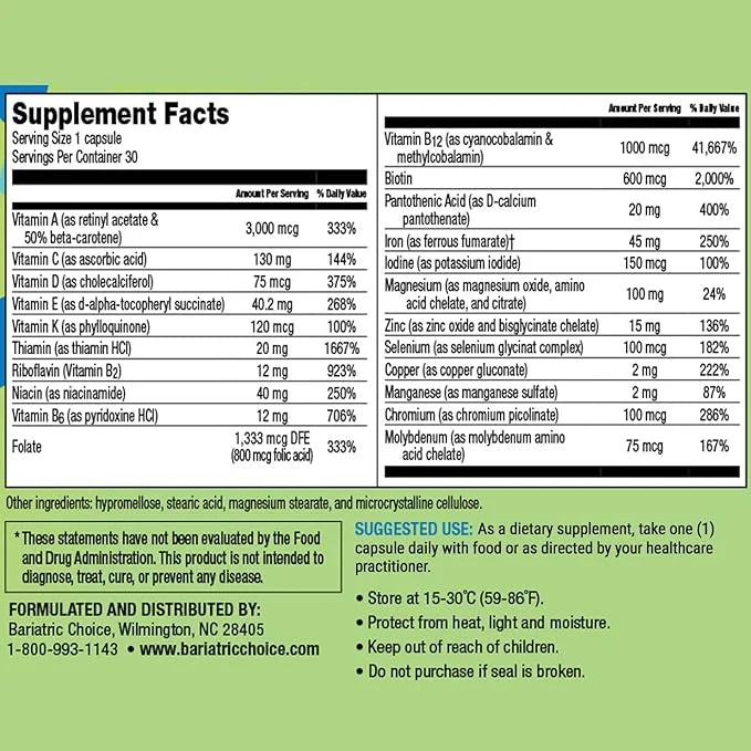 Bariatric Choice Once Daily Bariatric Multivitamin 45 mg (30ct)