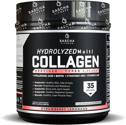 SASCHA FITNESS Hydrolyzed Multi Collagen Peptides 1,2 & 3 |Hyaluronic