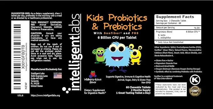 6 Billion CFU Kids Probiotics 10x More 2 Months
