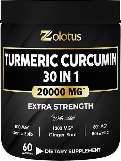 30 in 1 Turmeric Curcumin + 95% Curcuminoids, 20000mg, with 60 Capsules