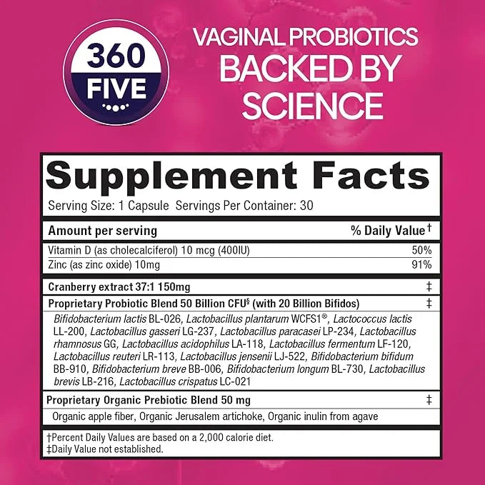 Women's Probiotic Supplement, Digestive, Immune, Vaginal 15 Diverse 50 Billion 37X Cranberry D3, 30CT 30CT