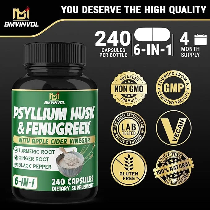 BMVINVOL Psyllium Husk Fiber Supplement 240 Capsules