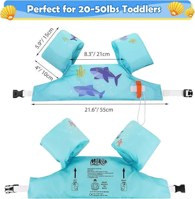 Moko Toddler Swim Vest for Kids, 20-50 lbs/22-66 lbs Clearance Swim Arm Band Cartoon Swimming Wings Pool Float Vests Sleev...