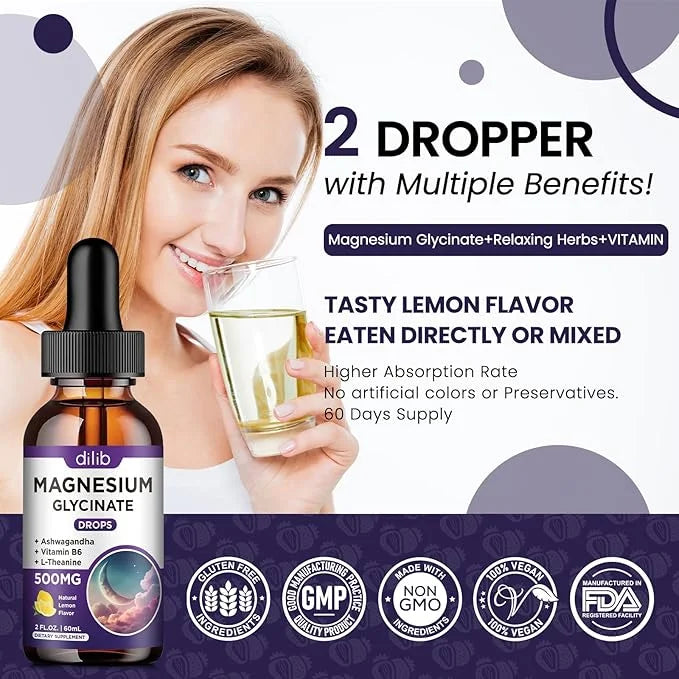Magnesium Glycinate Supplement, Magnesium Liquid Drops 500mg Vitamin B6, Ashwagandha, 2)