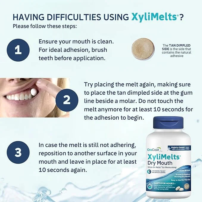 Oracoat XyliMelts Dry Mouth Relief Moisturizing Stick-On-Melts w/Xylitol, 230 Count, Slightly Sweet, Helps Stimulates Sali...