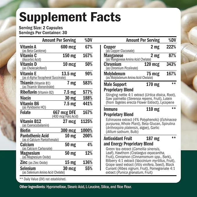 Multivitamin for Men B12, Zinc,