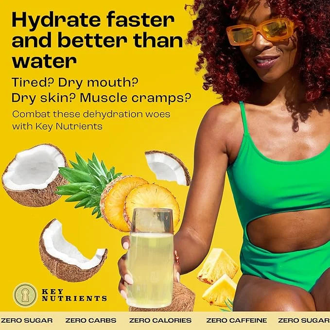 KEY NUTRIENTS Multivitamin Electrolytes Powder No Sugar - Tropical Pineapple Coconut Electrolyte Powder - Endurance & Ener...