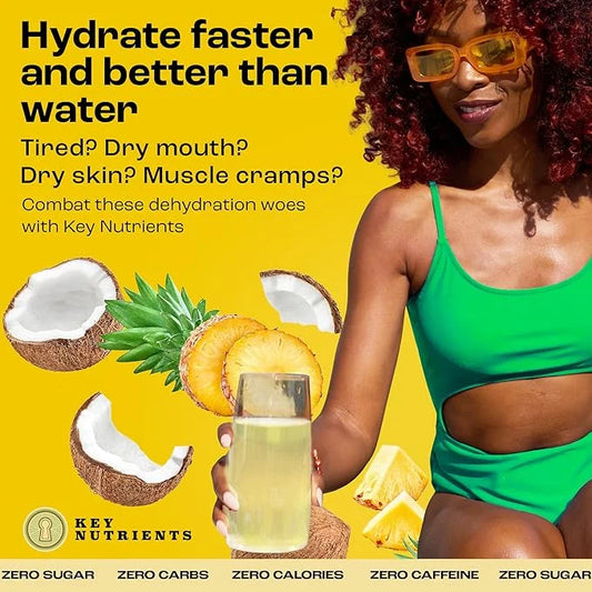 KEY NUTRIENTS Multivitamin Electrolytes Powder No Sugar - Tropical Pineapple Coconut Electrolyte Powder - Endurance & Ener...