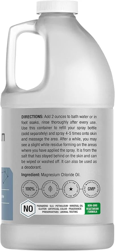 Horbäach Magnesium Oil | 64 fl. oz | Therapeutic Grade | Vegetarian, Non-GMO, Gluten Free, and Paraben Free Odorless Formu...