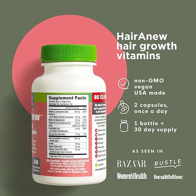 HairAnew Hair Growth Vitamins for Thicker 11 Hair 5000mcg Biotin 60 Capsules (6)