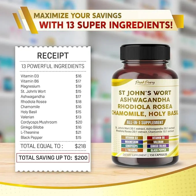 St. John's Wort 15000mg Ashwagandha 6000mg 2000mg Chamomile 500mg -