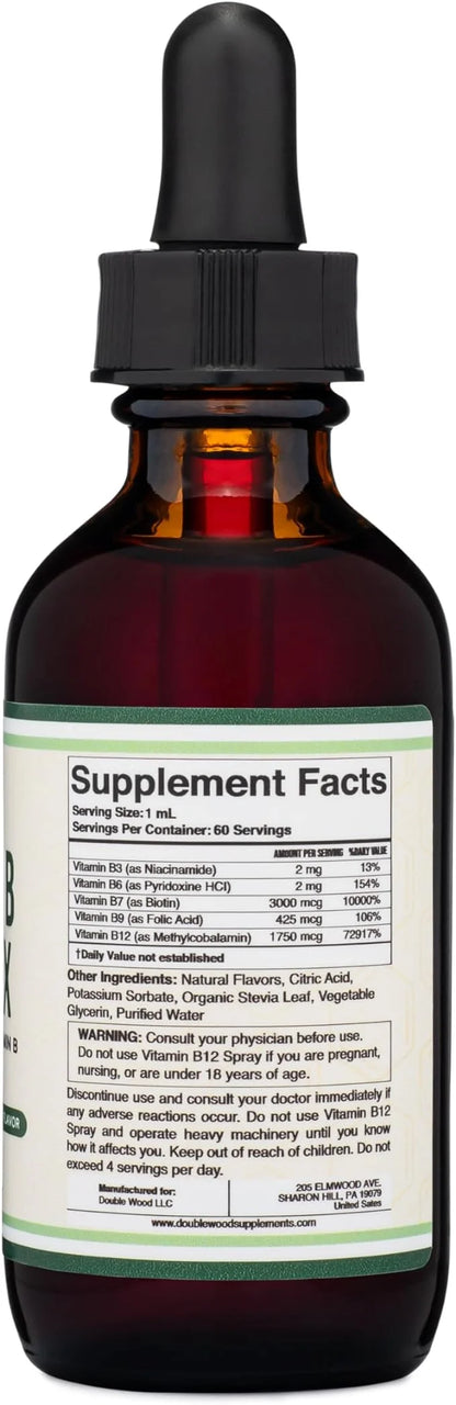 Double Wood Supplements Liquid Vitamin B Complex 2 Month B3, B6, B6, B7 B7 (Biotin), B9, and B12 - 2 FL
