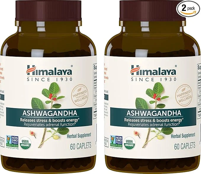 Himalaya Organic Ashwagandha, 120 Day Supply, 670 mg, 60 Caplets, 2 Pack