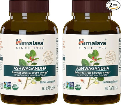 Himalaya Organic Ashwagandha, 120 Day Supply, 670 mg, 60 Caplets, 2 Pack
