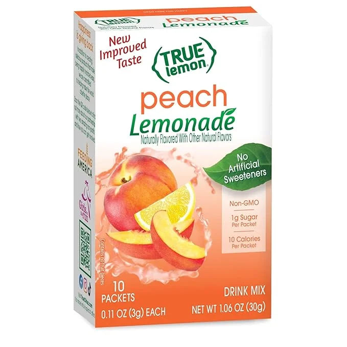 True Lemon Peach Lemonade Water Enhancer Drink Mix (10 Packets), Low Calorie Drink Mix Packets for Water, Powdered Drink M...