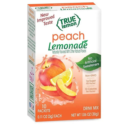 True Lemon Peach Lemonade Water Enhancer Drink Mix (10 Packets), Low Calorie Drink Mix Packets for Water, Powdered Drink M...