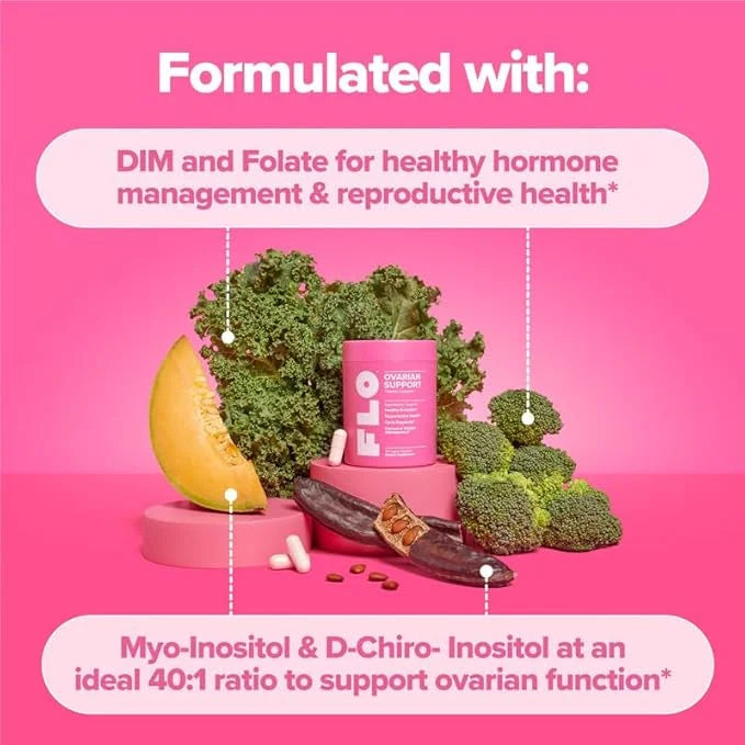 FLO Ovarian Health Support - Hormone Balance for Women, Inositol Supplement with DIM, Myo-Inositol & D-Chiro Inositol, Fol...
