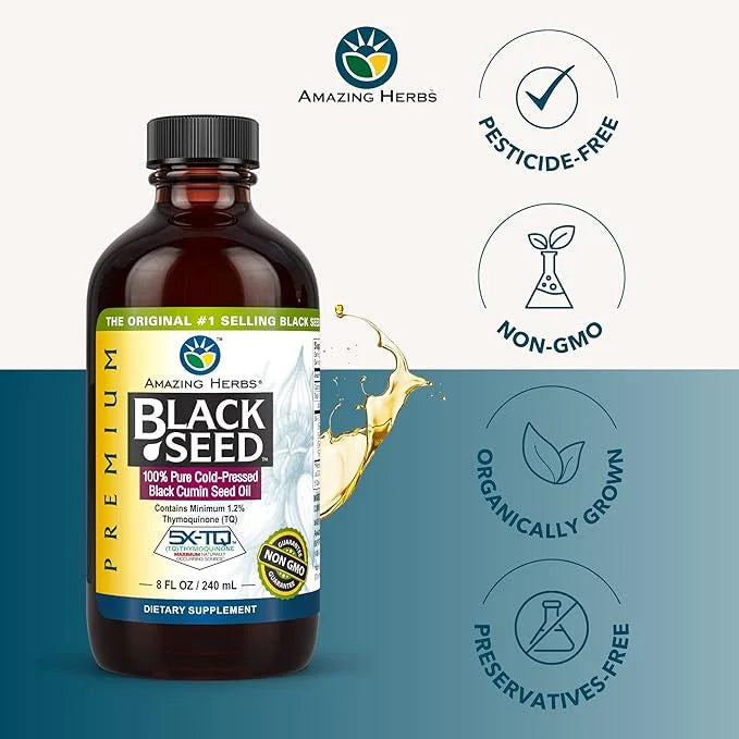 Amazing Herbs Premium Black Seed Oil - Gluten Free, Non GMO, Cold Pressed Nigella Sativa Aids in Digestive Health, Immune ...