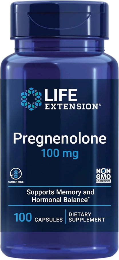 Life Extension Pregnenolone Hormone Balance 100mg, Vitamin D3 K1 K2 Iodine Immune Bone 60 Capsules Bundle - Product Image