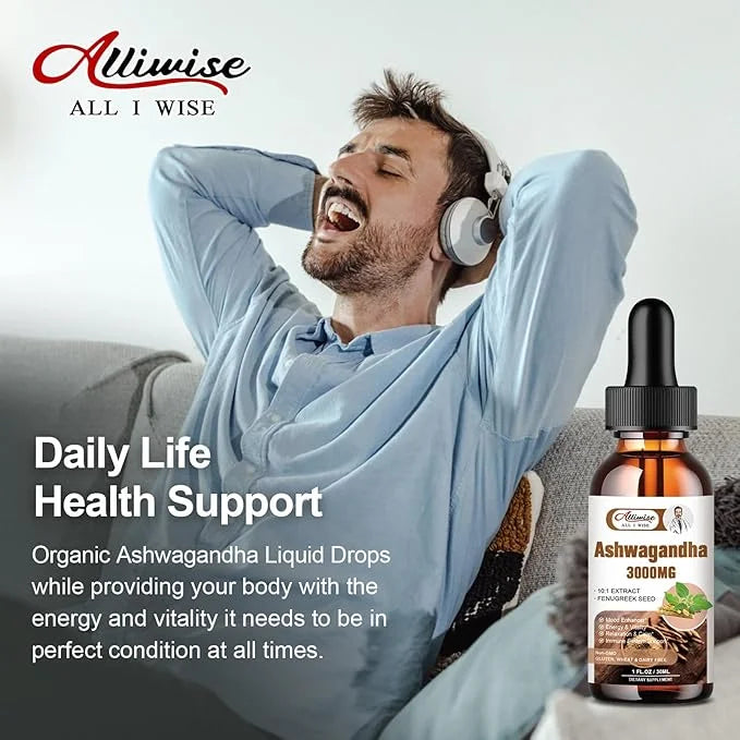 2 Pack Ashwagandha Supplement Liquid Drops 3000mg with VitaminD3,Fenugreek Seeds，Magnesium