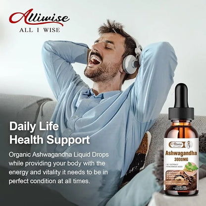 2 Pack Ashwagandha Supplement Liquid Drops 3000mg with VitaminD3,Fenugreek Seeds，Magnesium