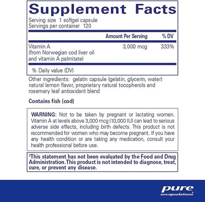 Pure Encapsulations Vitamin A 3,000 mcg 120 Softgel