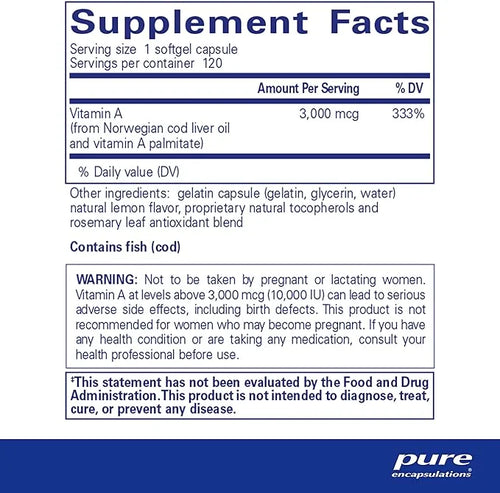 Pure Encapsulations Vitamin A 3,000 mcg 120 Softgel