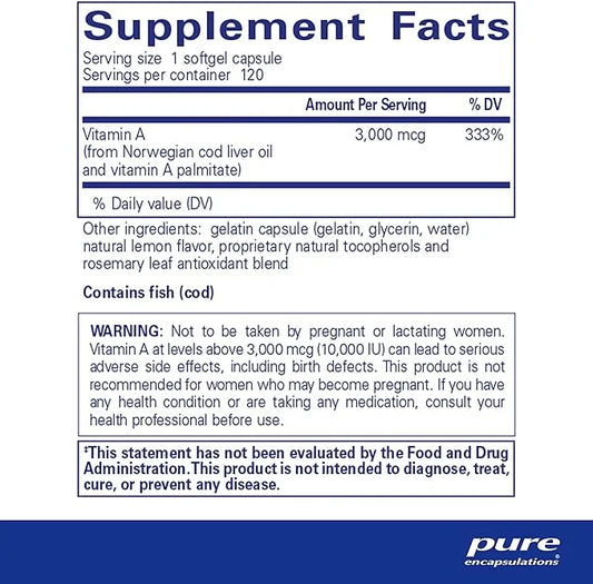Pure Encapsulations Vitamin A 3,000 mcg 120 Softgel