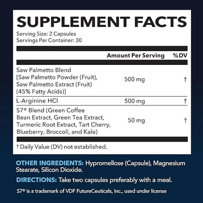 Saw Palmetto 500mg and L-Arginine 500 mg - Prostate Health and Nitric Oxide Supplements for Men - 60 Count - Urinary Funct...