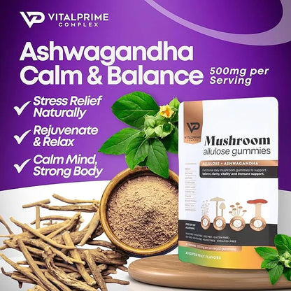 Sugar-Free Ashwagandha & Mushroom Gummies Supplement | 10 Functional Mushrooms per Serving | Immune Support, Focus, Energy...