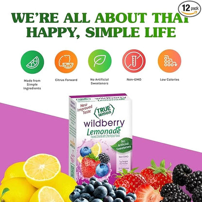True Lemon Wildberry Lemonade Water Enhancer Drink Mix (12 Pack of 10 Count Boxes), Low Calorie Drink Mix Packets for Wate...