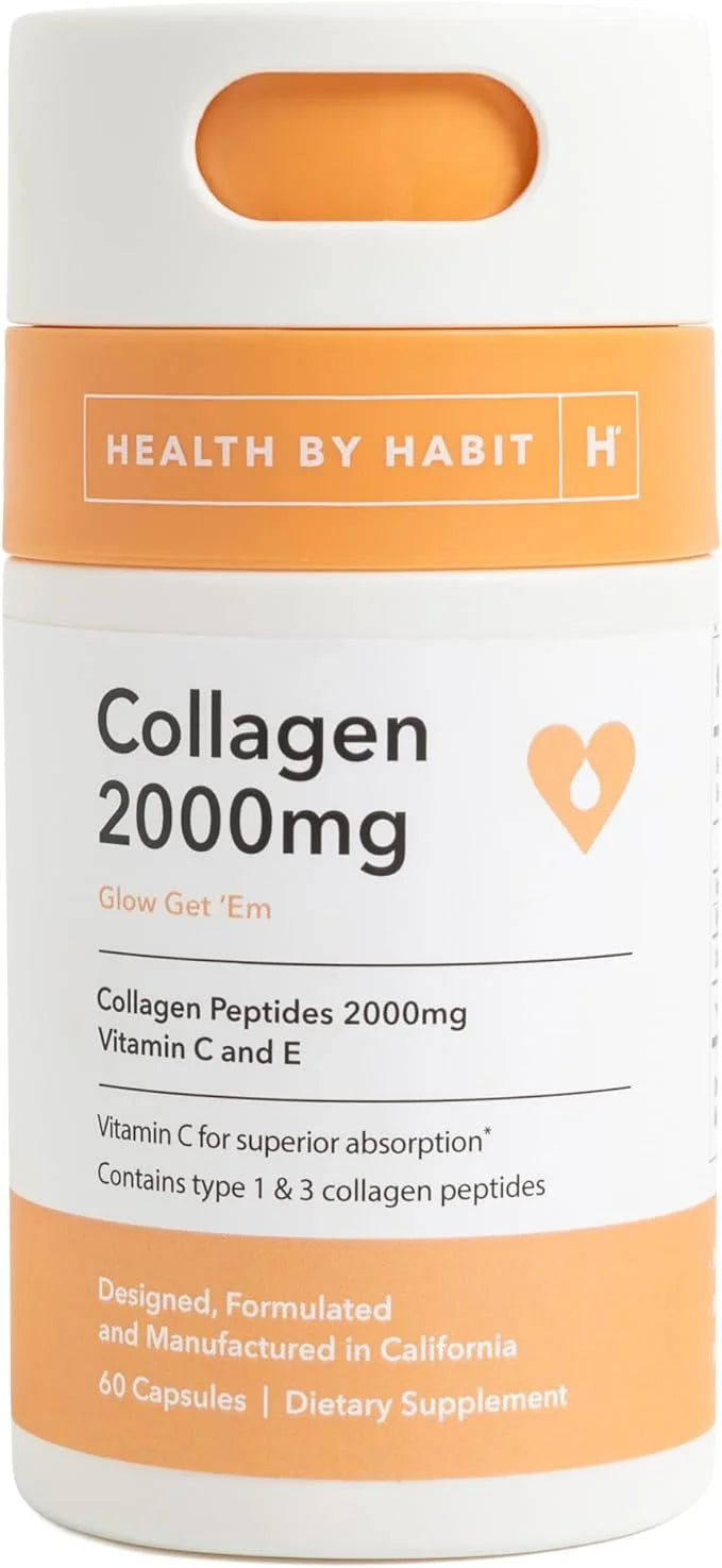 Health by Habit Collagen Supplement (60 Capsules) - Vitamin C & Vitamin E, 2000mg, Collagen Peptides, Superior Absorption,...